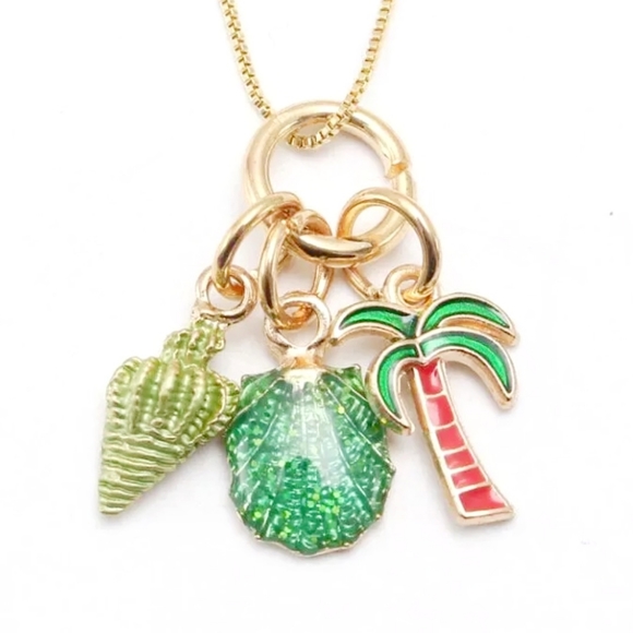 Gold green seashell Palm tree charm necklace - Picture 5 of 6
